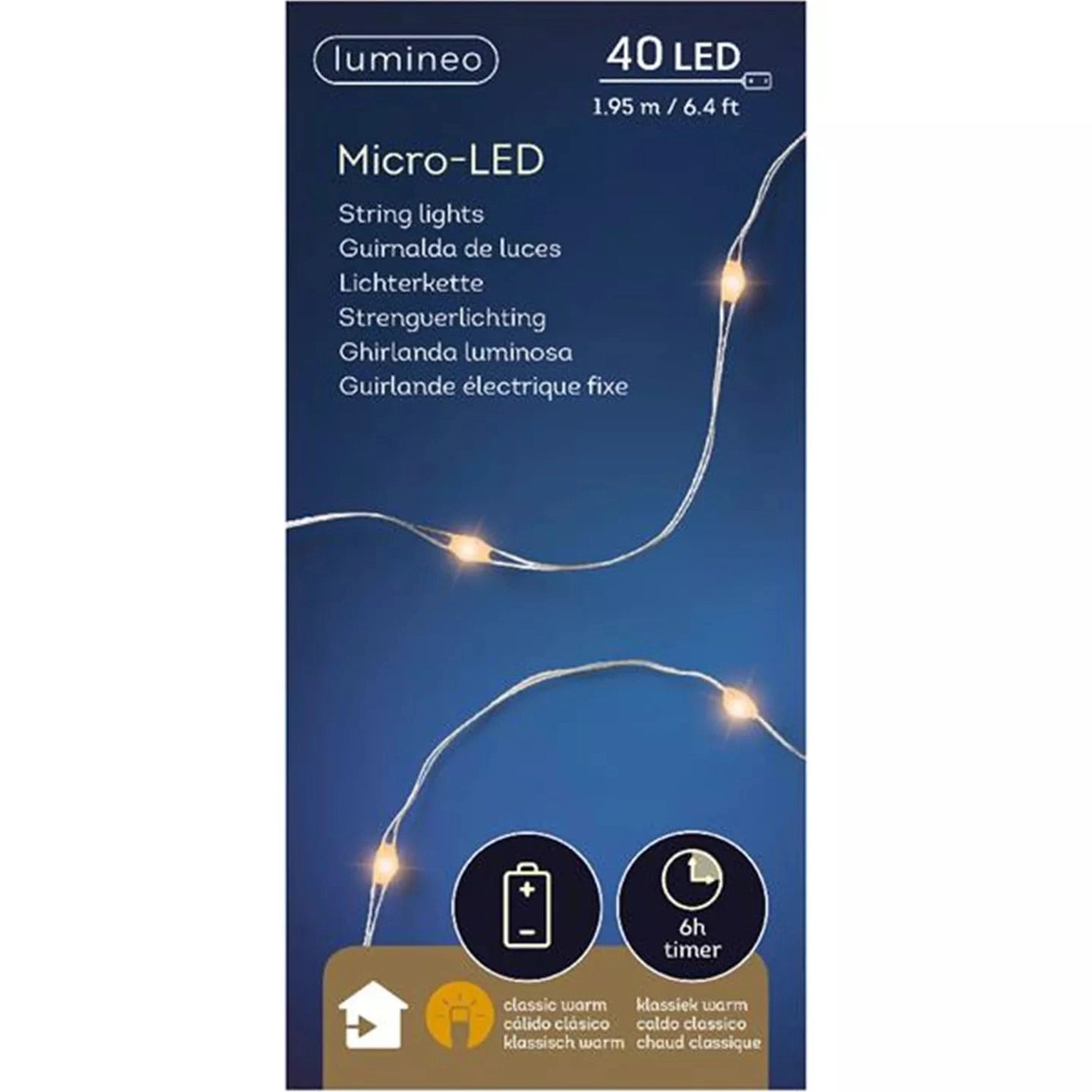 Micro LED snoer zilver195cm 40L - Spelmarkt