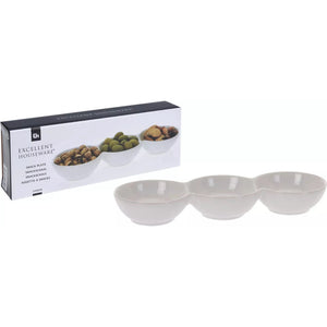 Snackschaal porselein 3-vaks 24x8x3cm